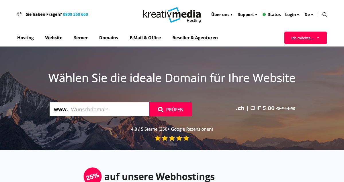 Homepage of KreativMedia hosting