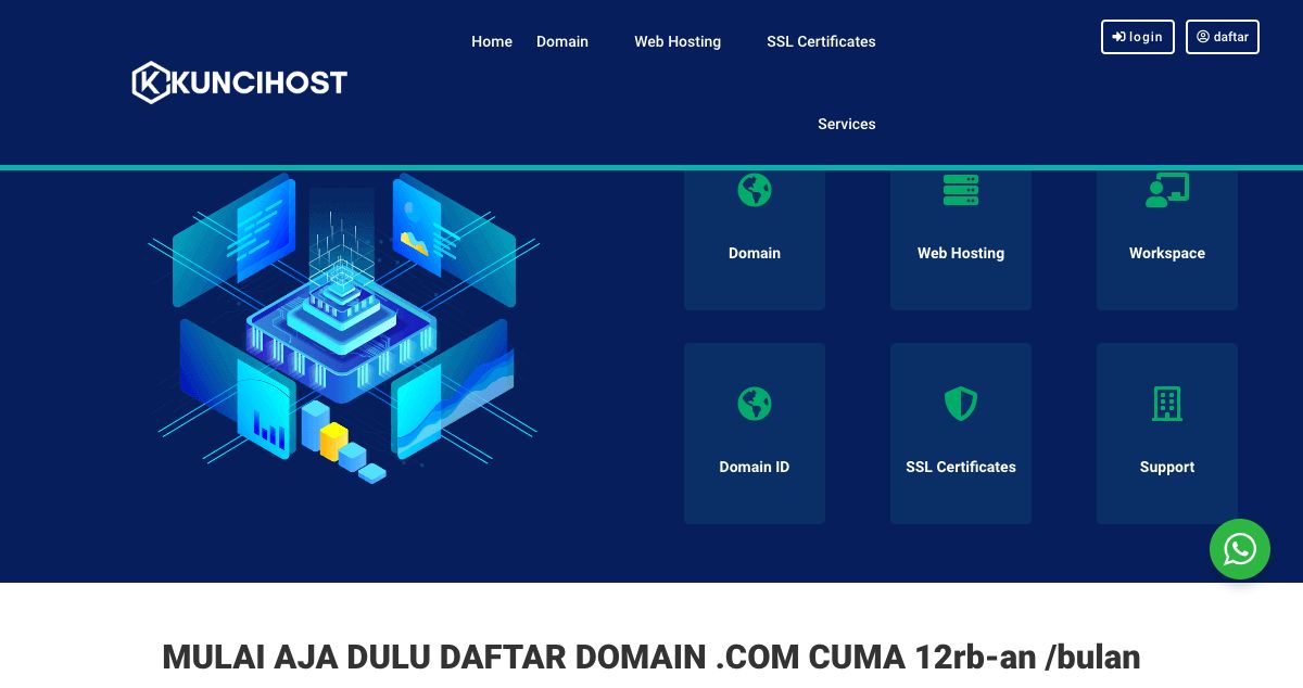 Homepage of Kunci Host hosting