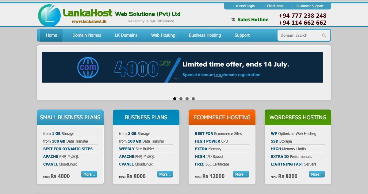 Homepage of LankaiHost hosting