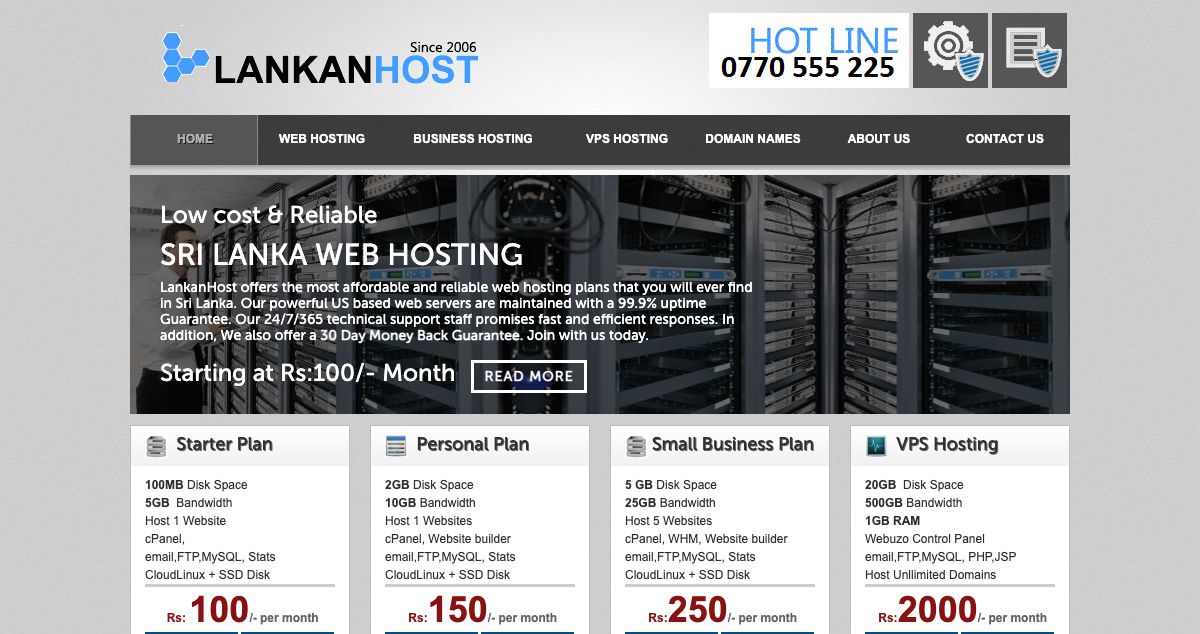 Homepage of LankanHost hosting