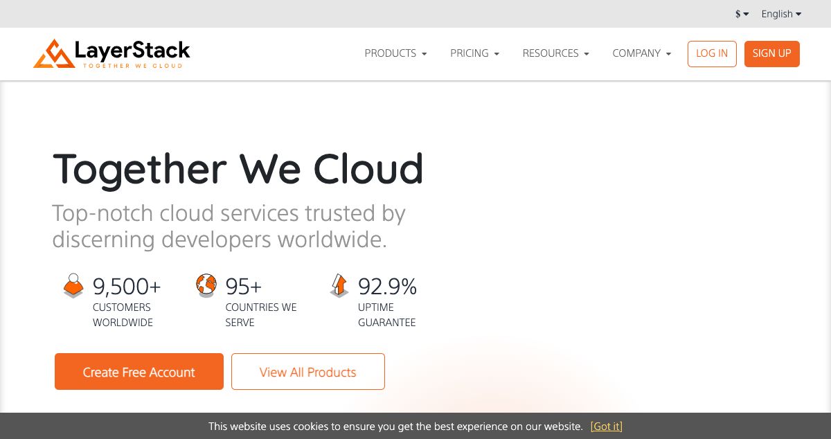 Homepage of LayerStack hosting