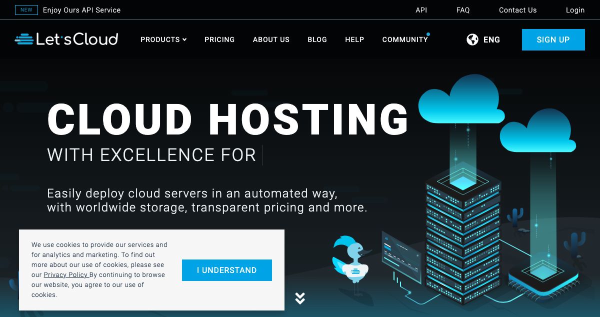 Homepage of LetsCloud hosting