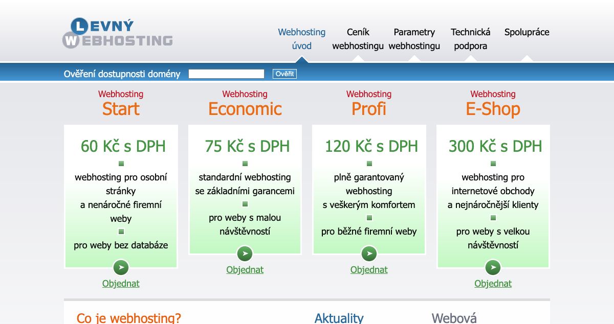 Homepage of Webhosting levně hosting