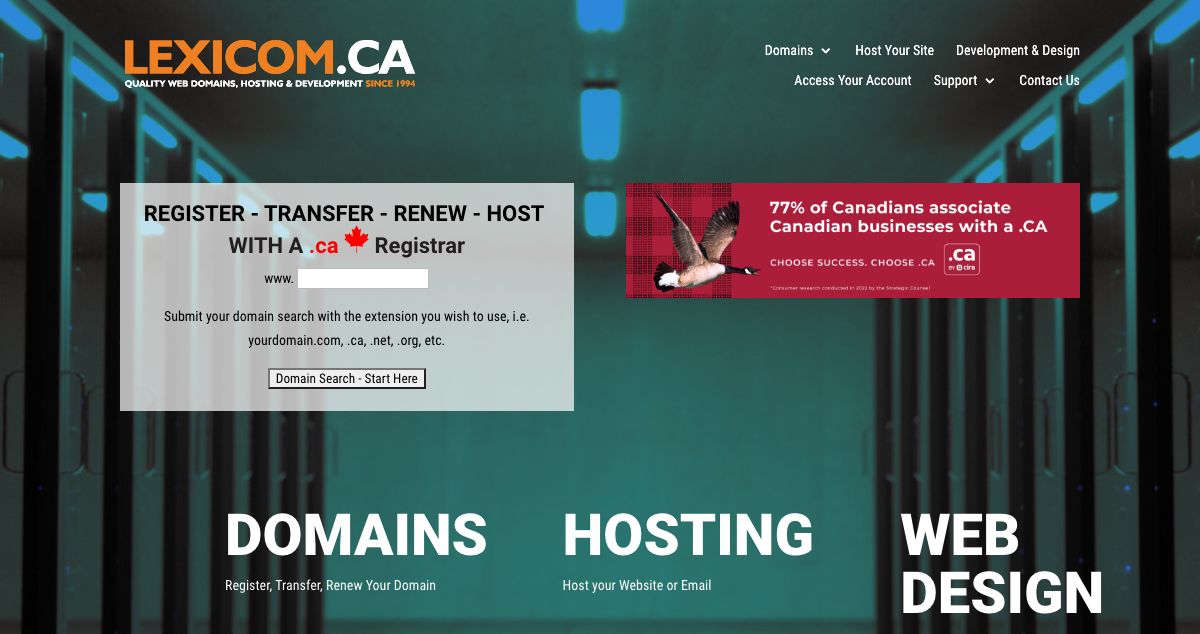 Homepage of Lexicom.ca hosting