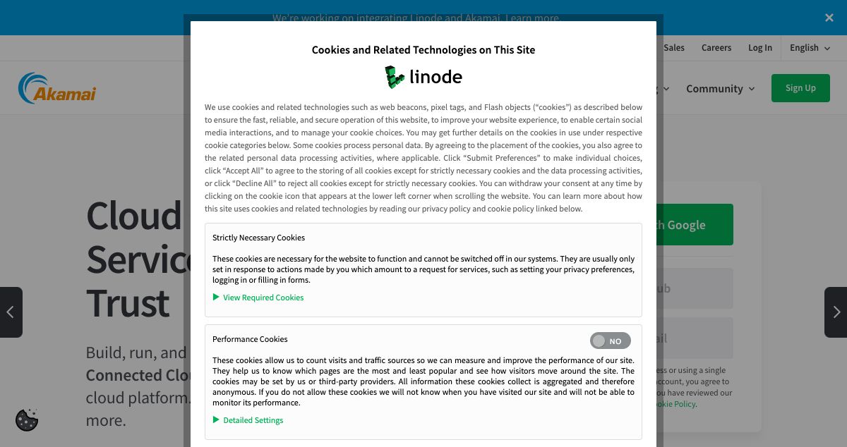 Homepage of Linode hosting