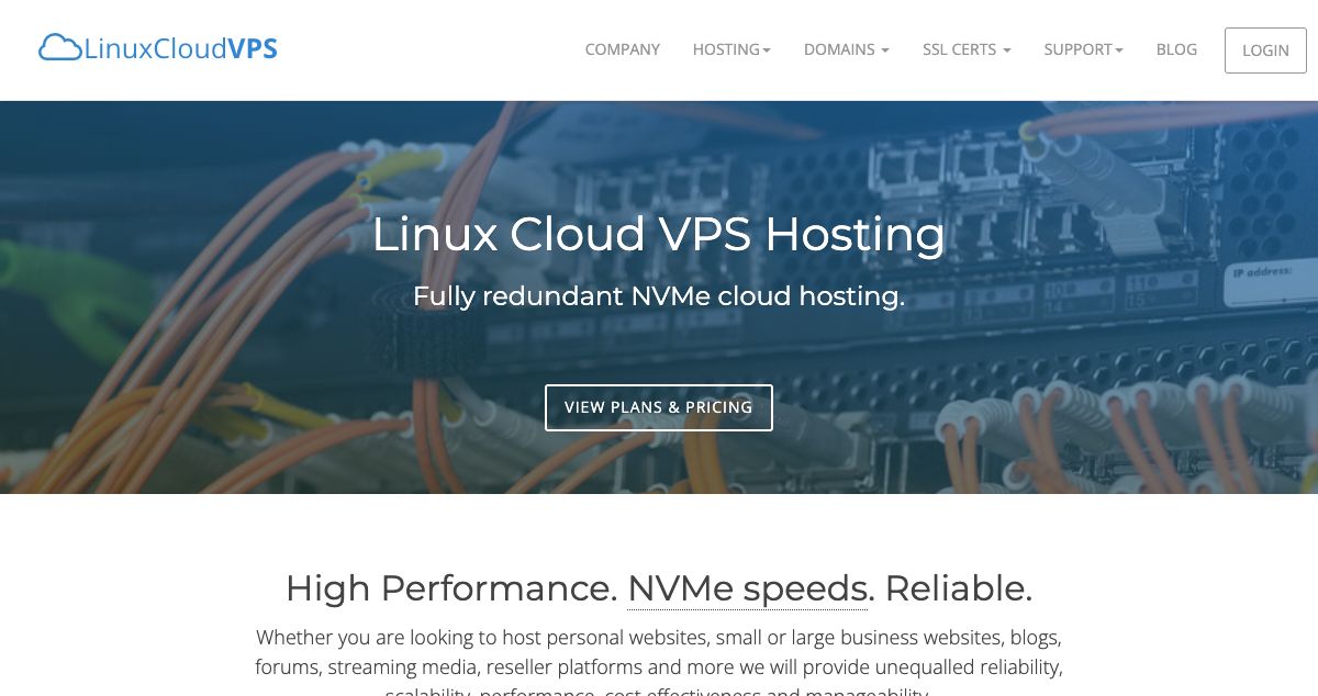 Homepage of LinuxCloudVPS.com hosting