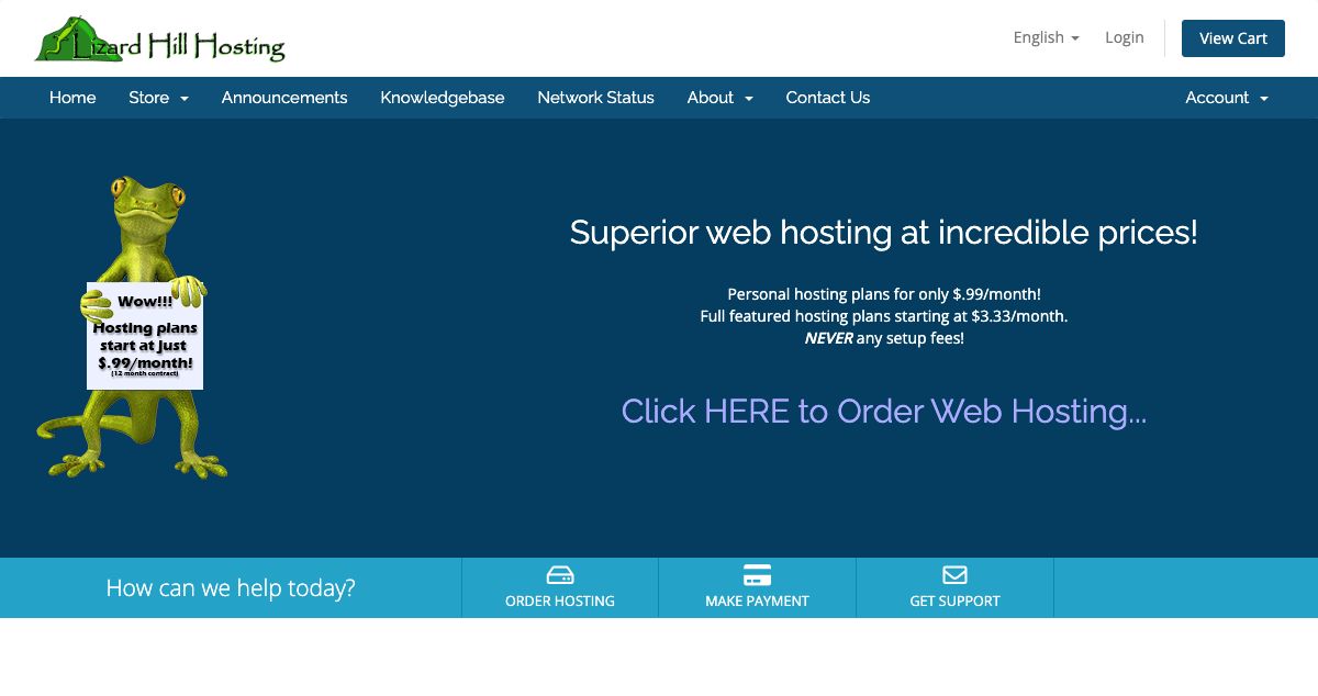 Homepage of Lizard Hill Hosting hosting