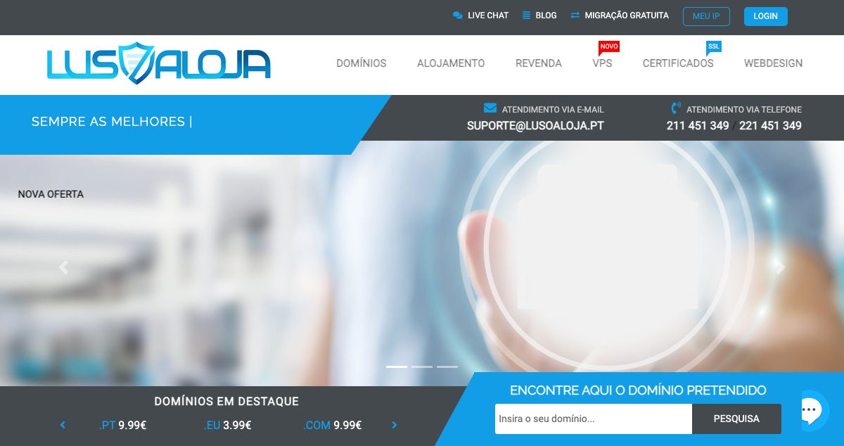 Homepage of LusoAloja hosting