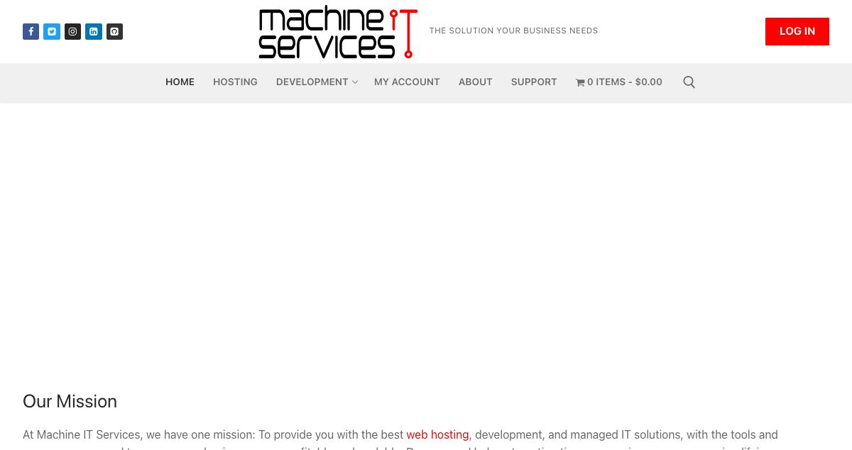 Homepage of Machine IT Services hosting