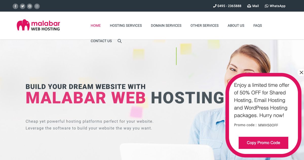 Homepage of Malabar Web Hosting hosting