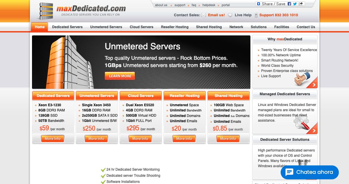 Homepage of Max Dedicated hosting