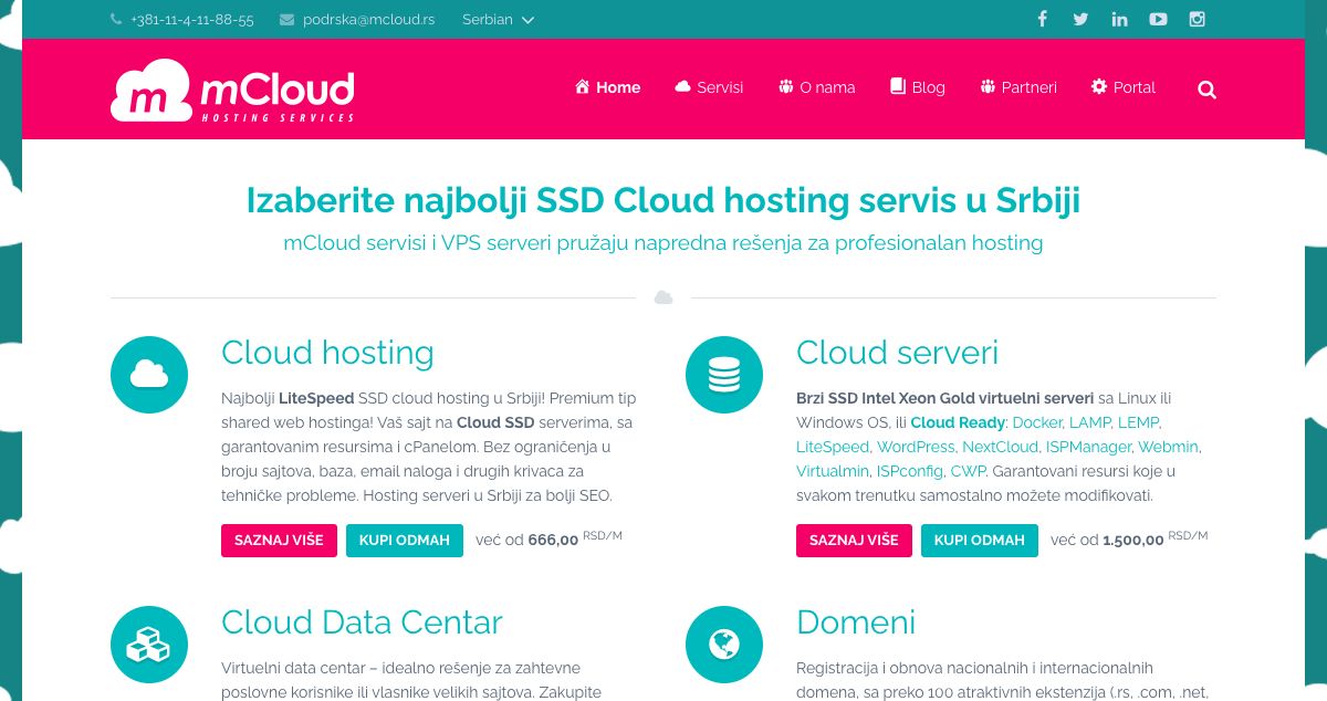 Homepage of mCloud hosting