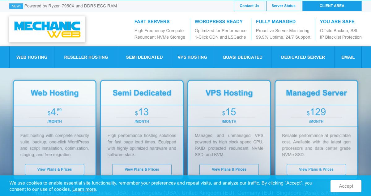 Homepage of MechanicWeb hosting