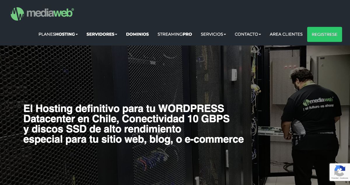 Homepage of Mediaweb Chile hosting