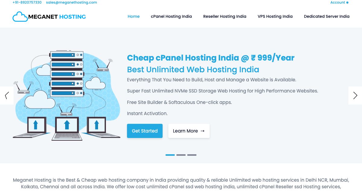 Homepage of Meganet Hosting hosting