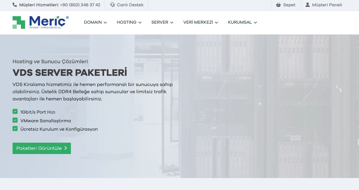 Homepage of Meric Internet Teknolojileri A.S. hosting