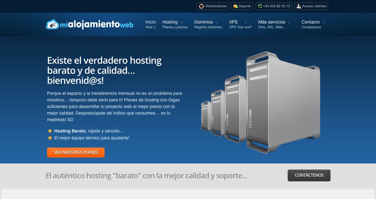 Homepage of MiAlojamientoWeb hosting