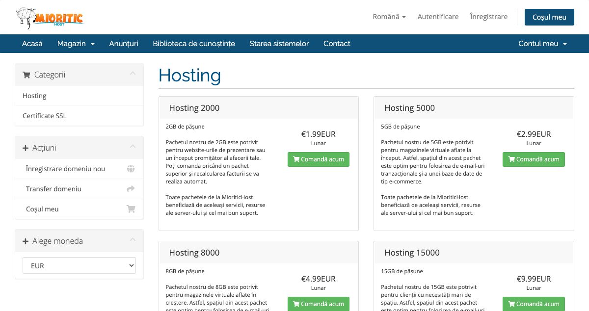 Homepage of Mioritichost.com hosting