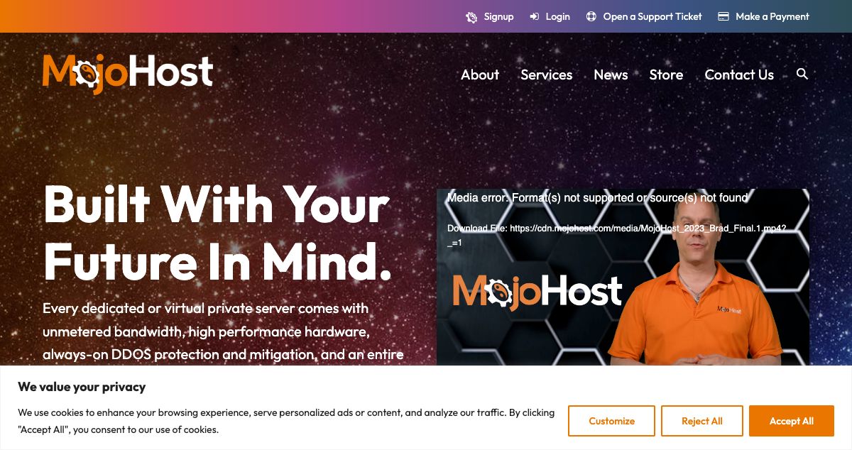 Homepage of MojoHost hosting