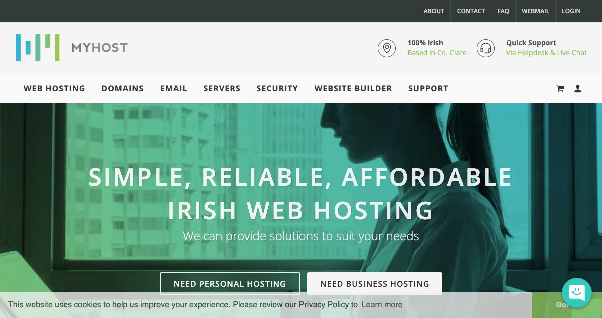 Homepage of Myhost.ie hosting