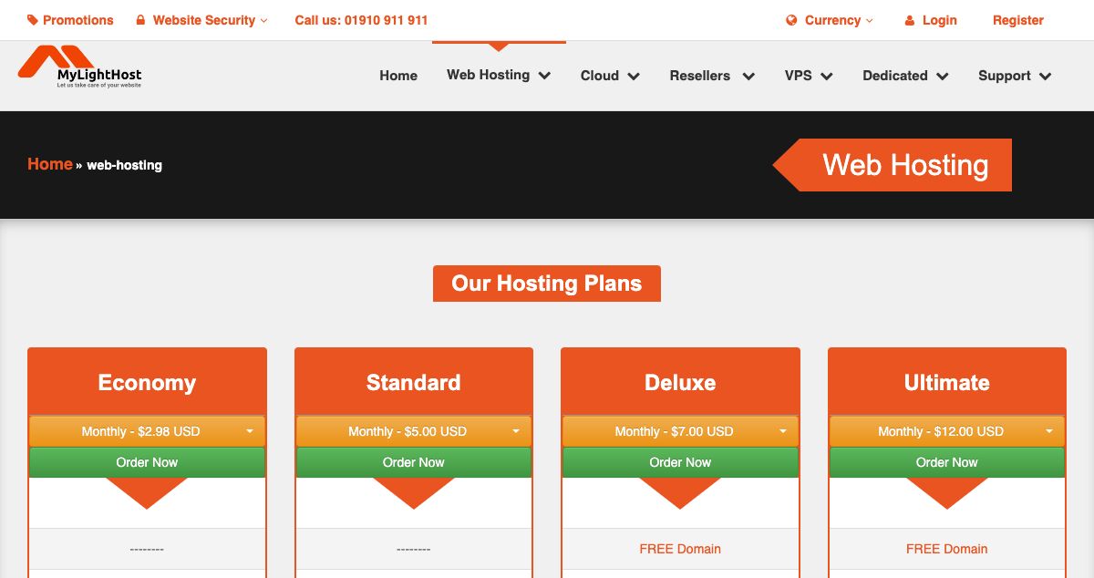 Homepage of MyLightHost hosting