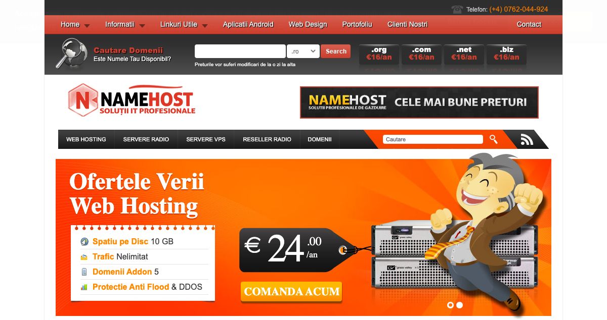 Homepage of NameHost hosting