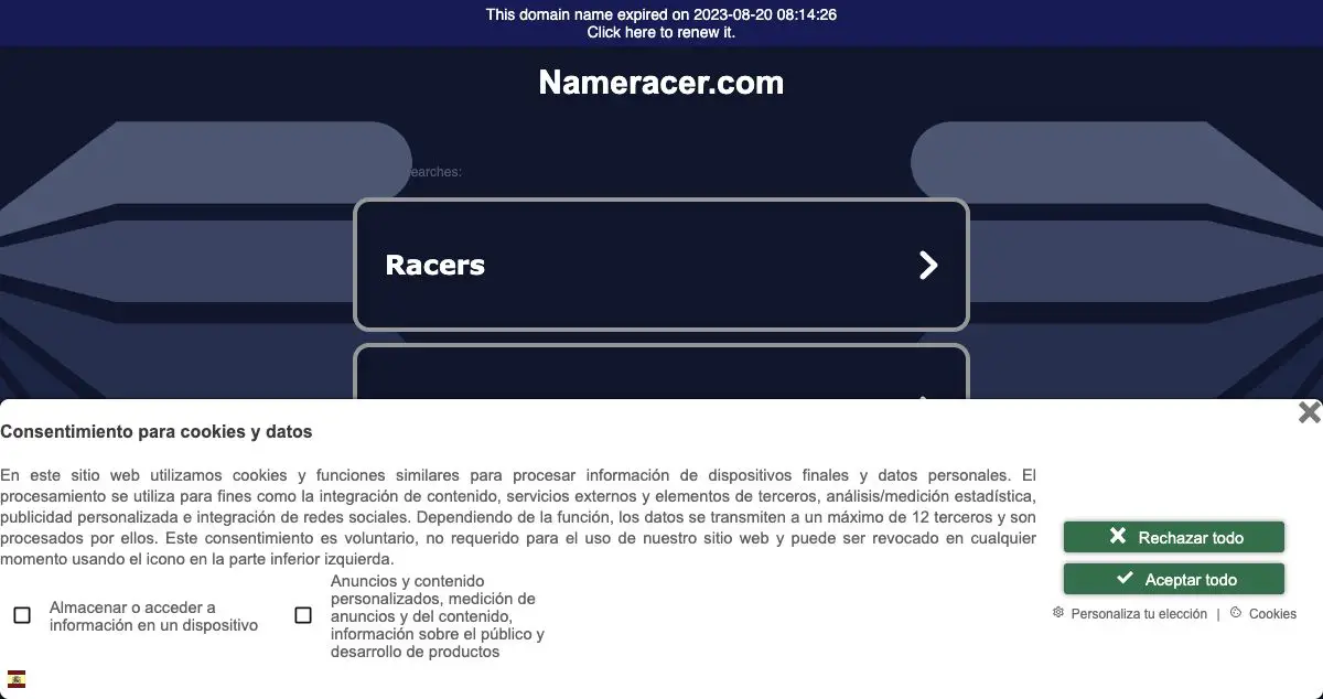 Homepage of NameRacer ICT hosting