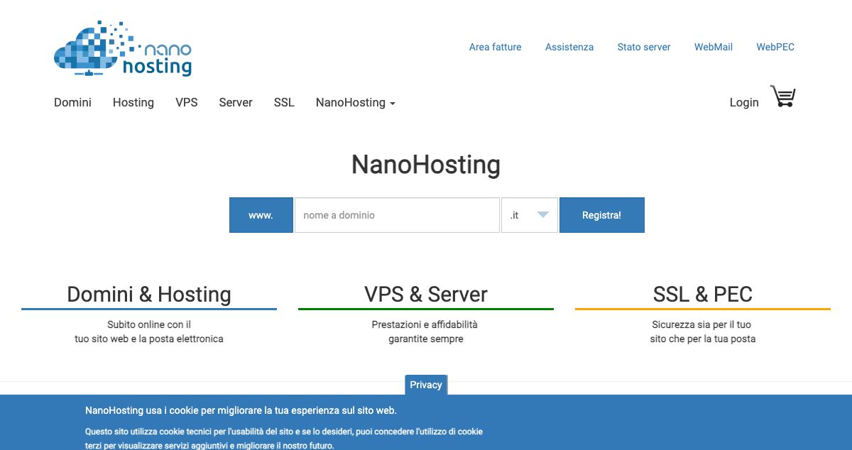 Homepage of NanoHosting hosting