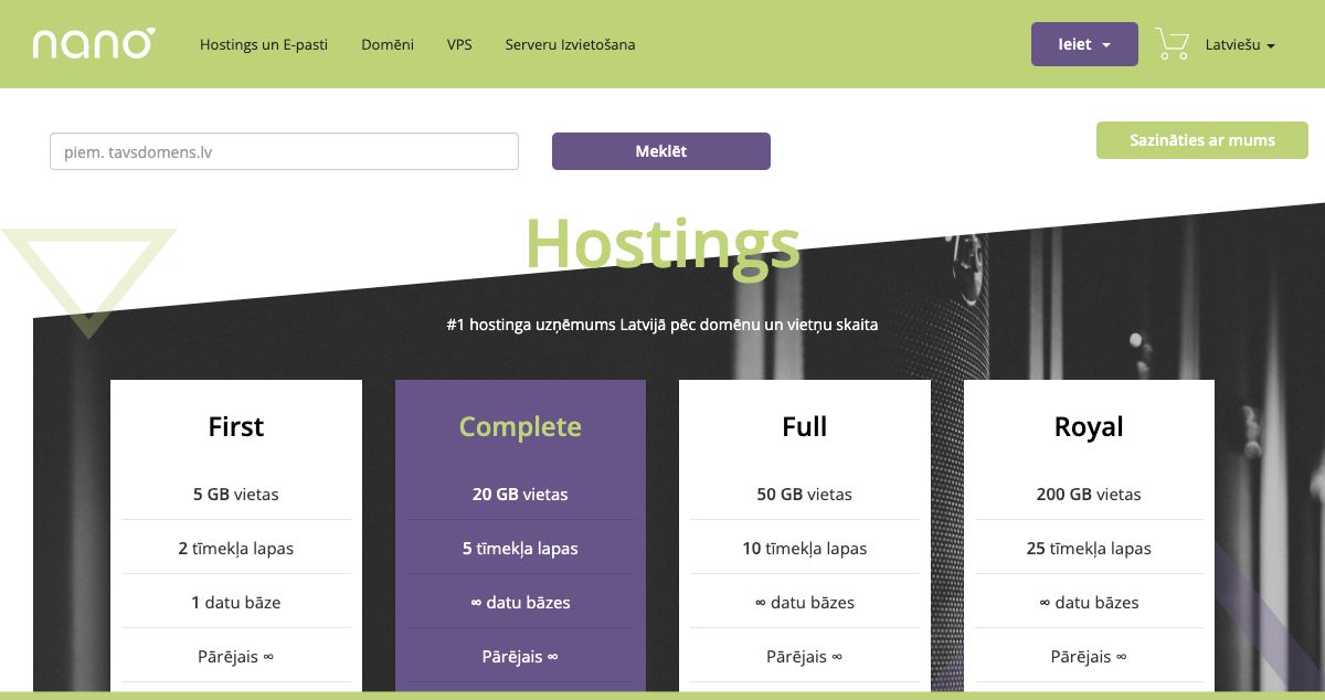 Homepage of Nano.lv hosting