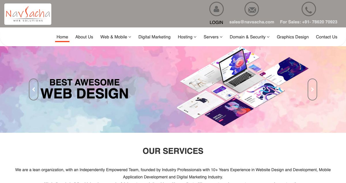 Homepage of Navsacha Web Solutions hosting