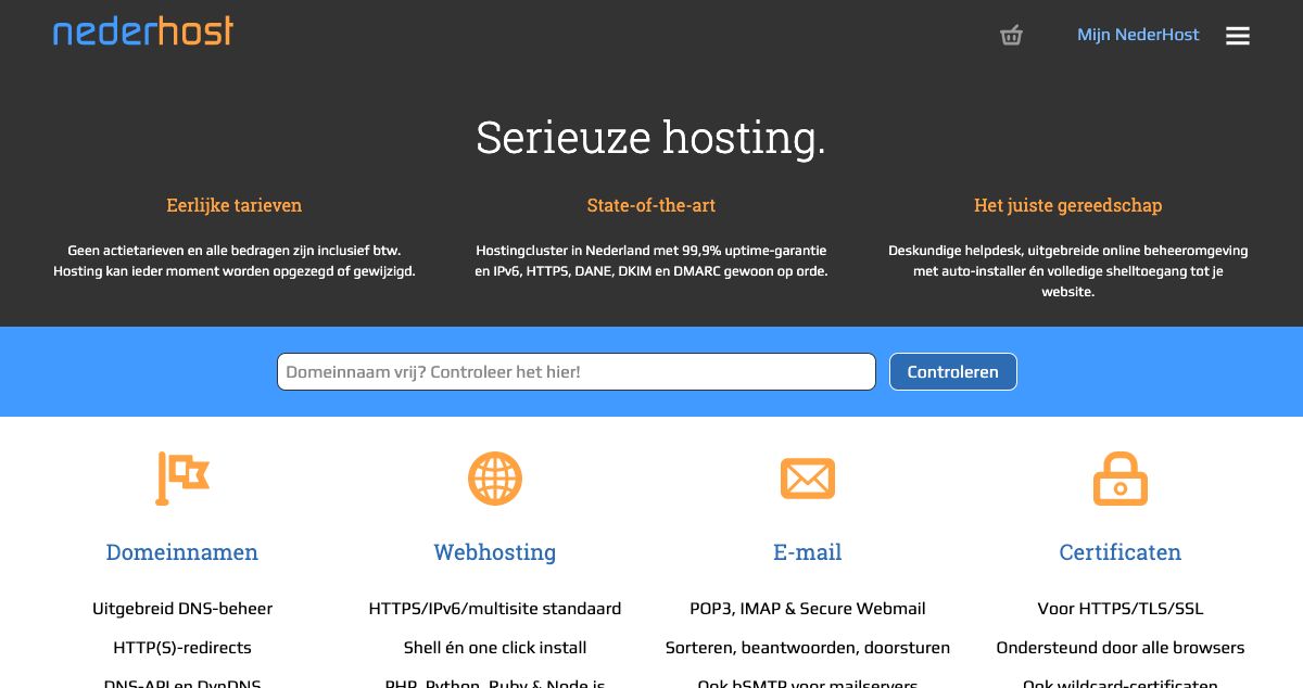 Homepage of NederHost hosting