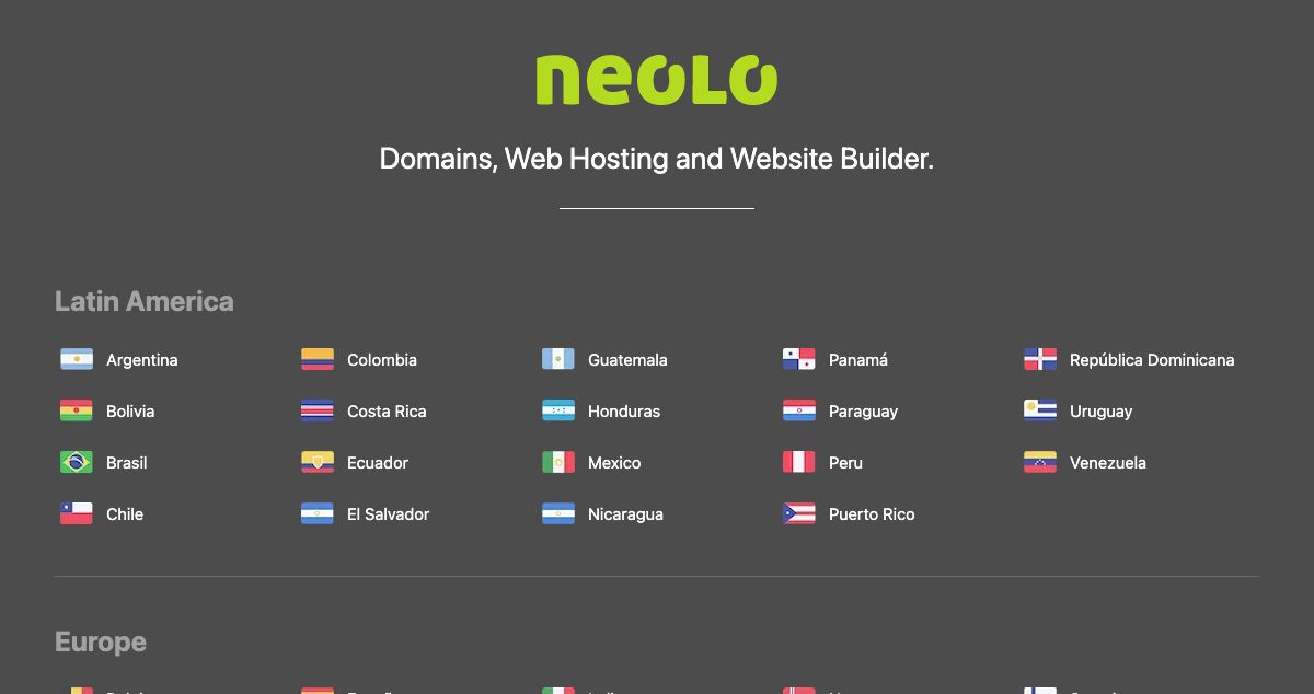 Homepage of Neolo Web Hosting hosting