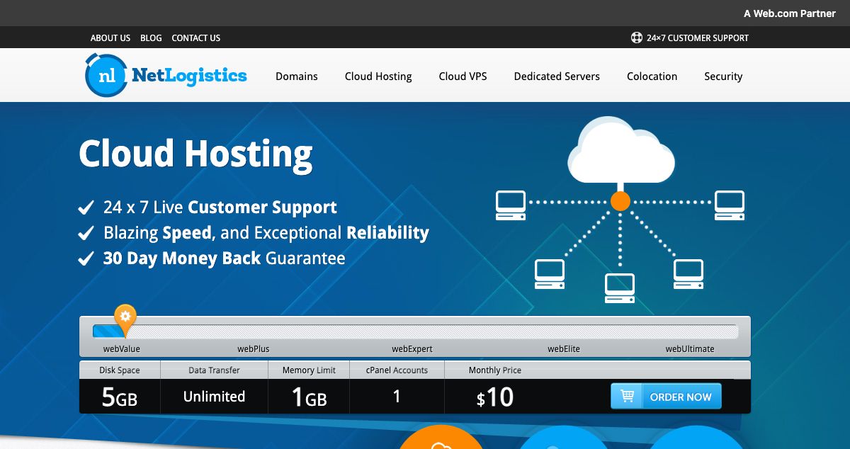 Homepage of Net Logistics hosting