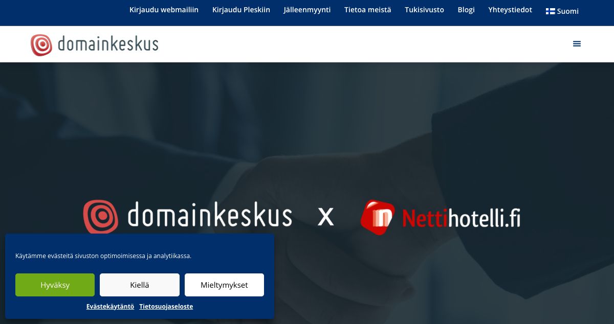 Homepage of Nettihotelli.fi hosting