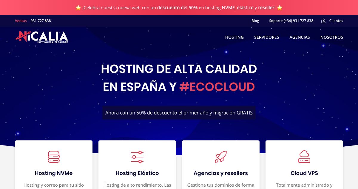 Homepage of Nicalia hosting