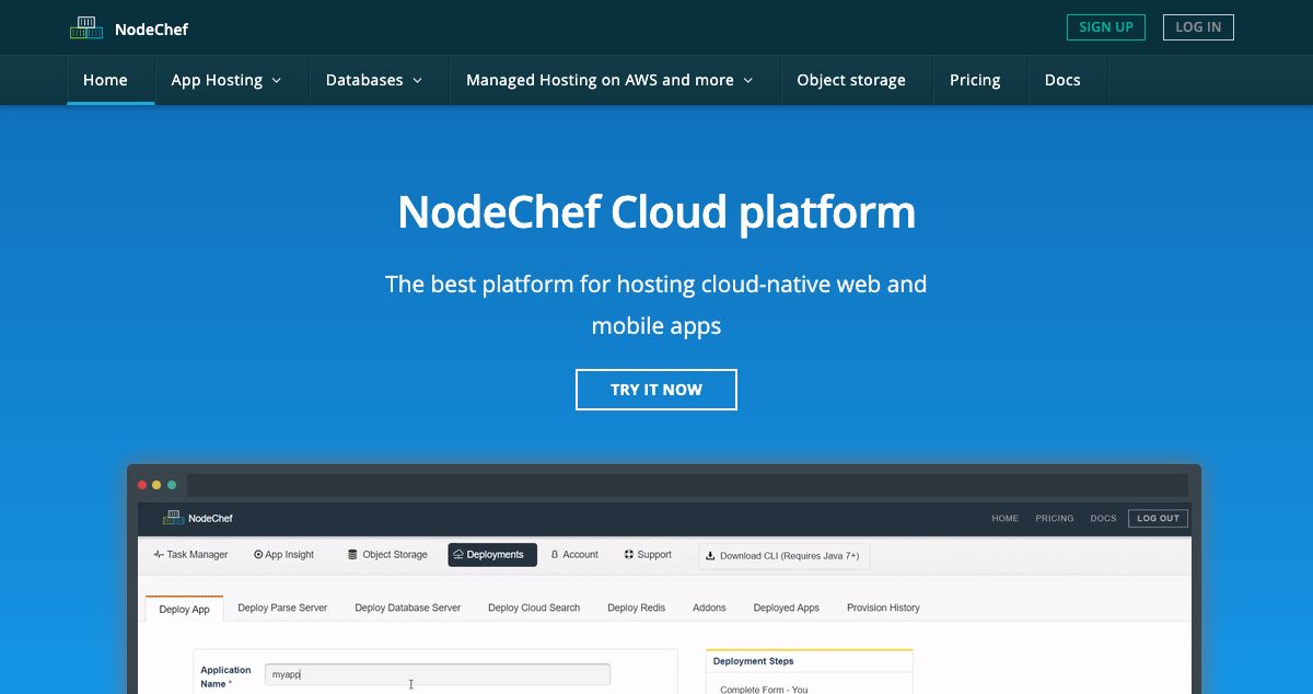 Homepage of NodeChef hosting