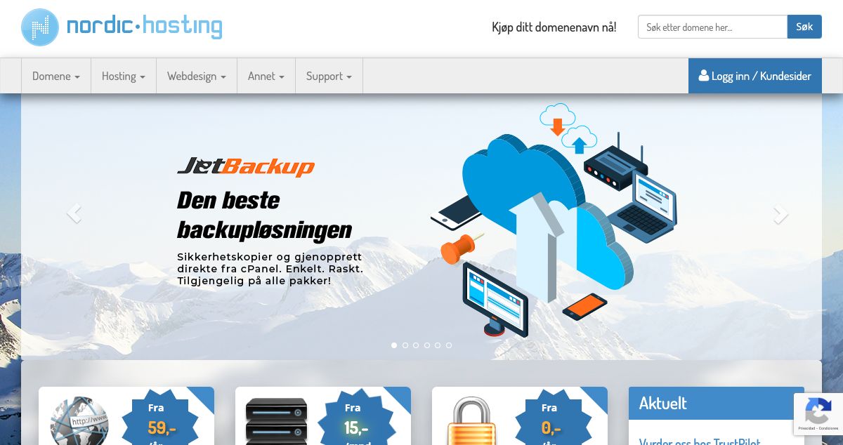 Homepage of Nordic Hosting hosting