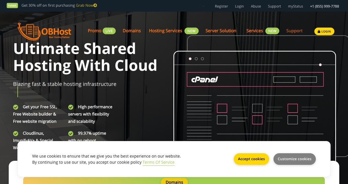 Homepage of OBHost LLC hosting