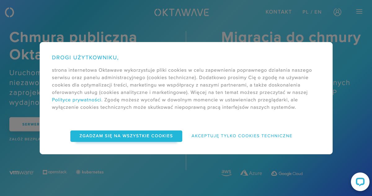 Homepage of Oktawave hosting