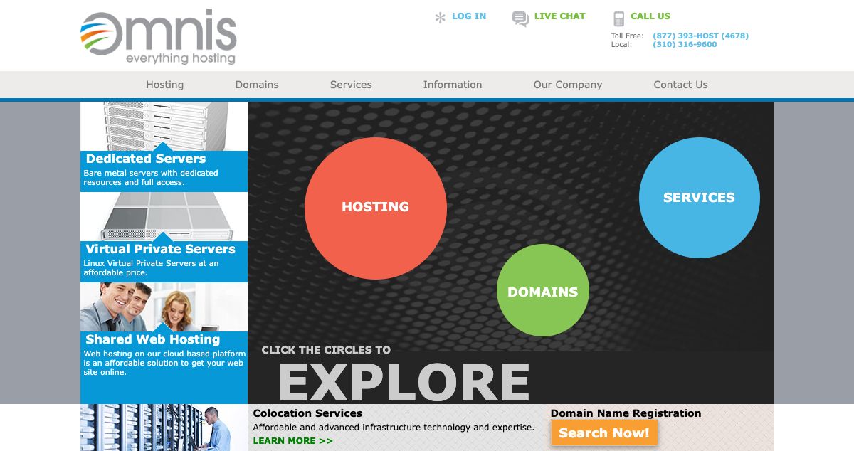 Homepage of Omnis Network hosting