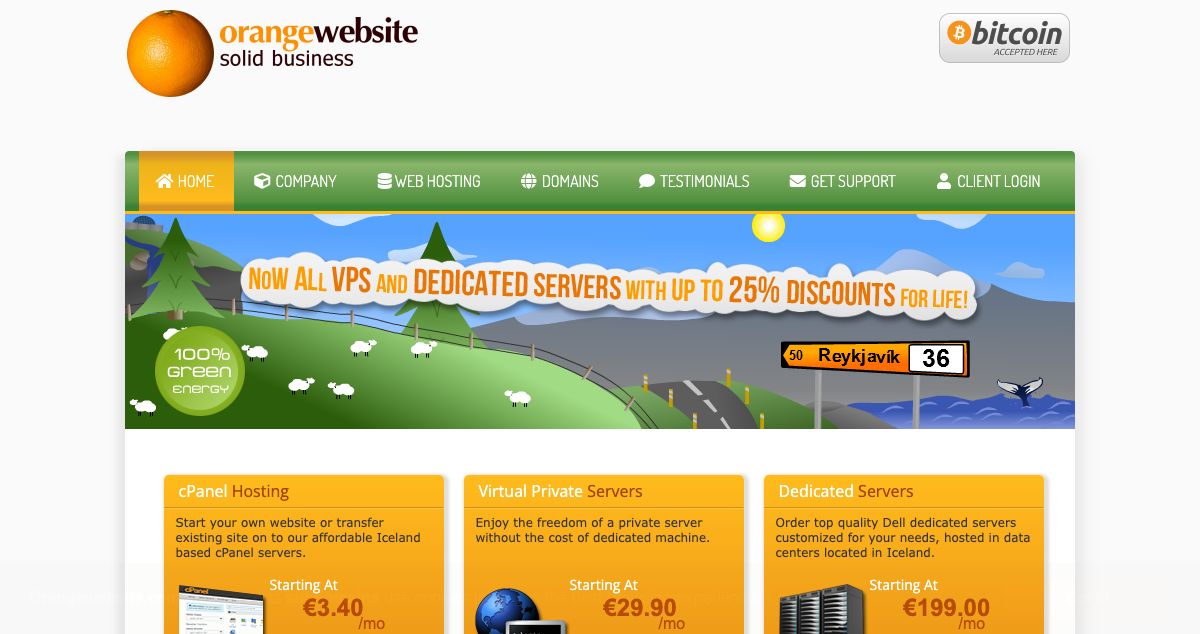 Homepage of OrangeWebsite hosting