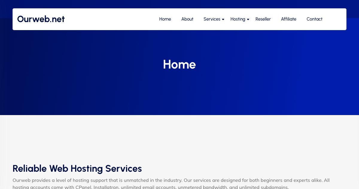 Homepage of Ourweb hosting