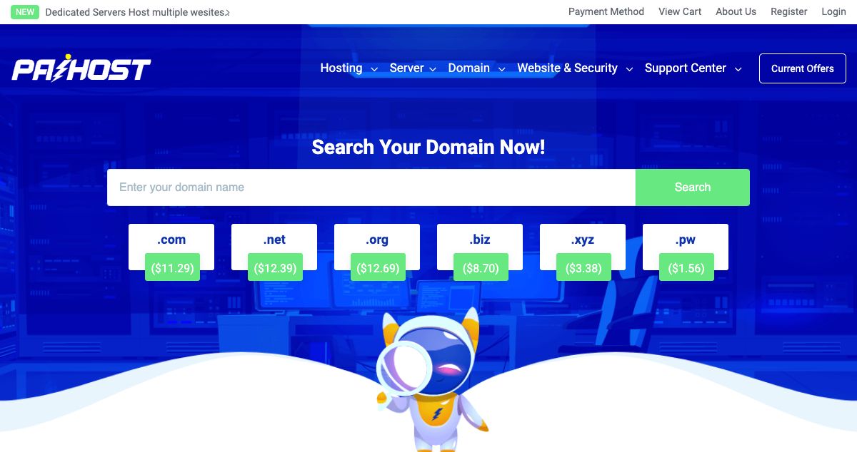 Homepage of PAIHOST LTD hosting