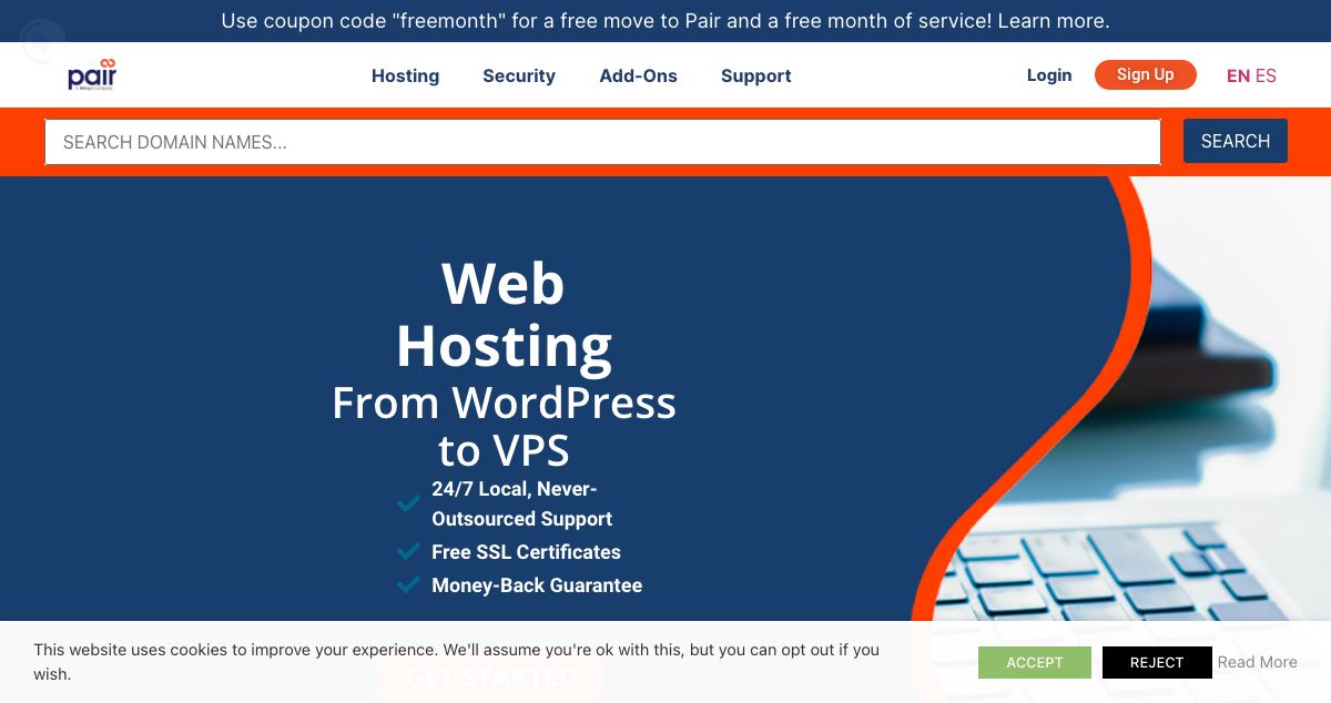 Homepage of Pair Networks hosting