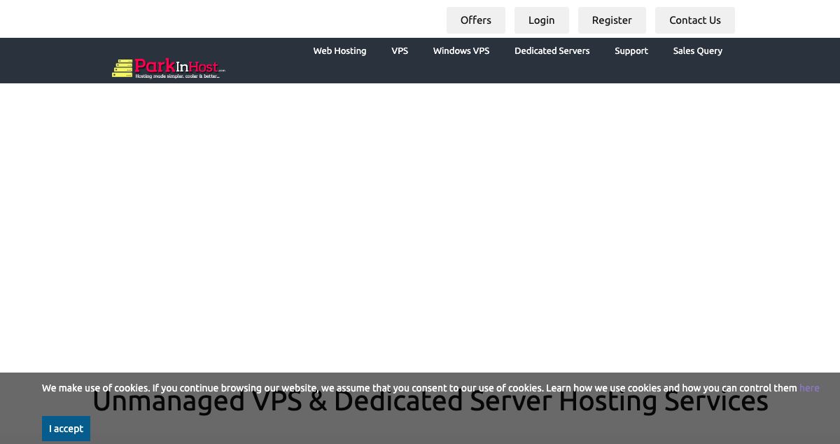 Homepage of Parkinhost hosting