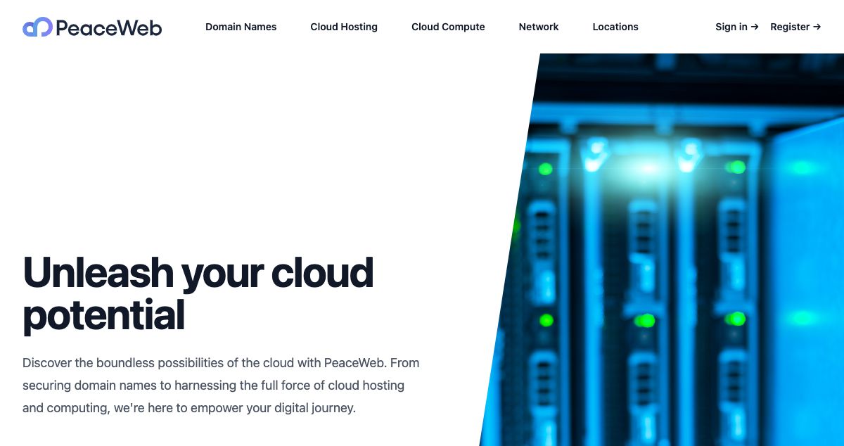 Homepage of PeaceWeb hosting