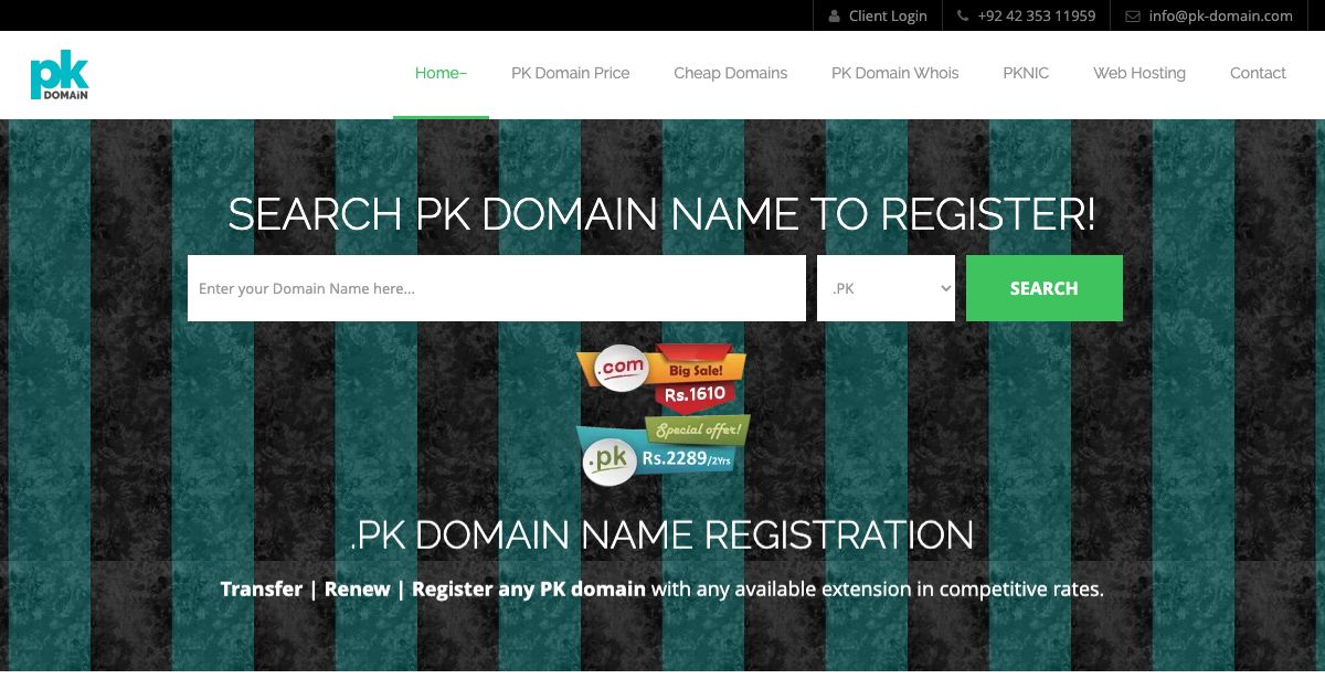 Homepage of PK Domain Hosting hosting