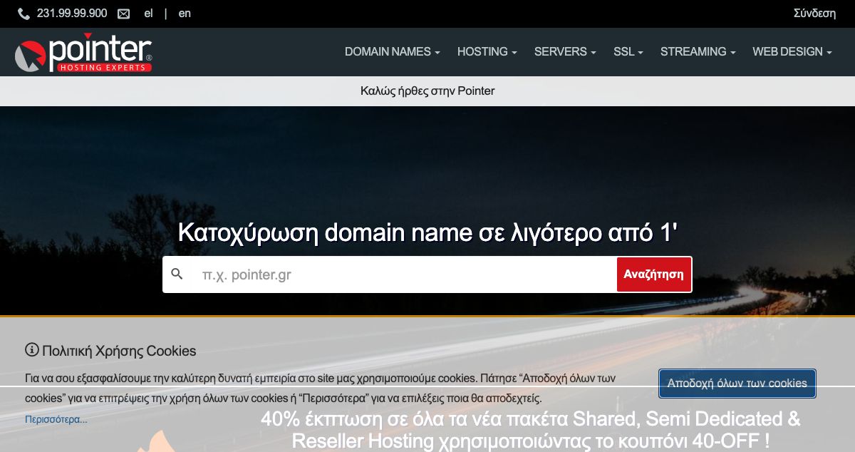 Homepage of Pointer hosting