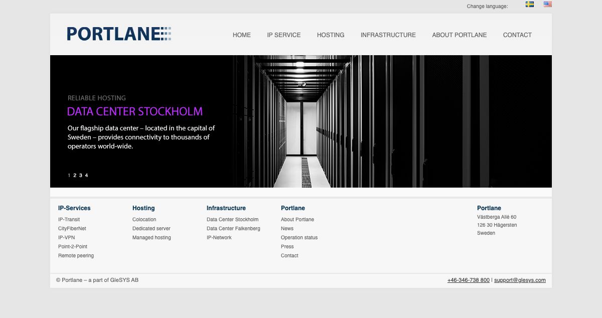 Homepage of Portlane hosting