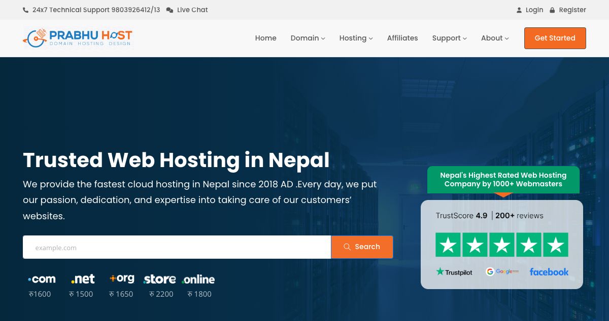 Homepage of Prabhuhost hosting